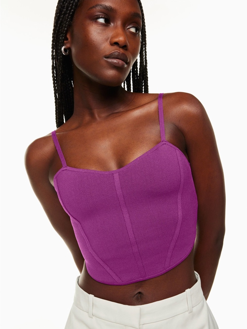 Babaton Franklin Sculpt Knit Bustier Crop Top Purple XS Ribbed Corset Cami Tank